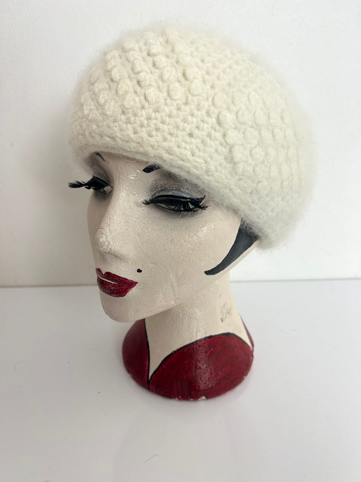 Vintage Winter White Angora & Wool Mix Beanie Winter Hat