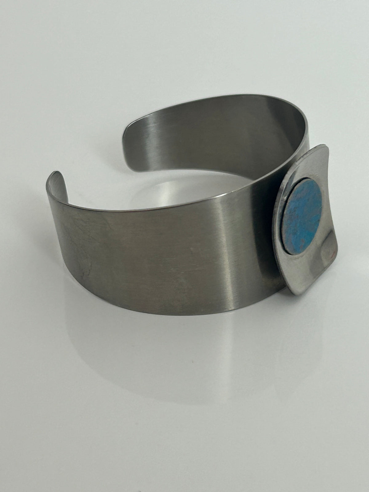 Vintage 1970s Silver Tone Steel Modernist Wide Cuff Style Bracelet