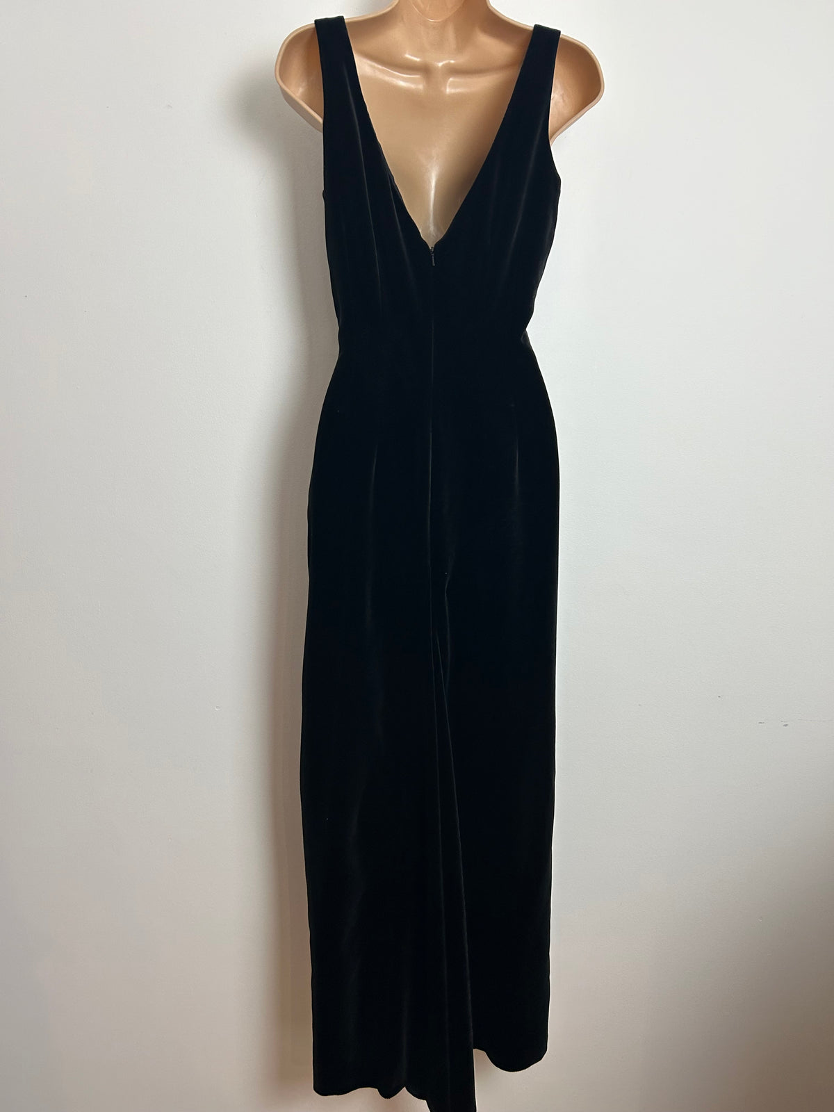 Vintage 1980s LAURA ASHLEY Size 8 Black Velvet Beaded Fitted Evening Occasion Gown