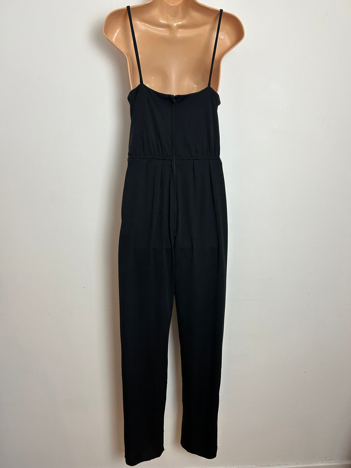 Vintage Late 1970s JOHN MARKS BY ANNE TYRELL Size 8-10 Black Mesh Panel Straight Leg Jumpsuit