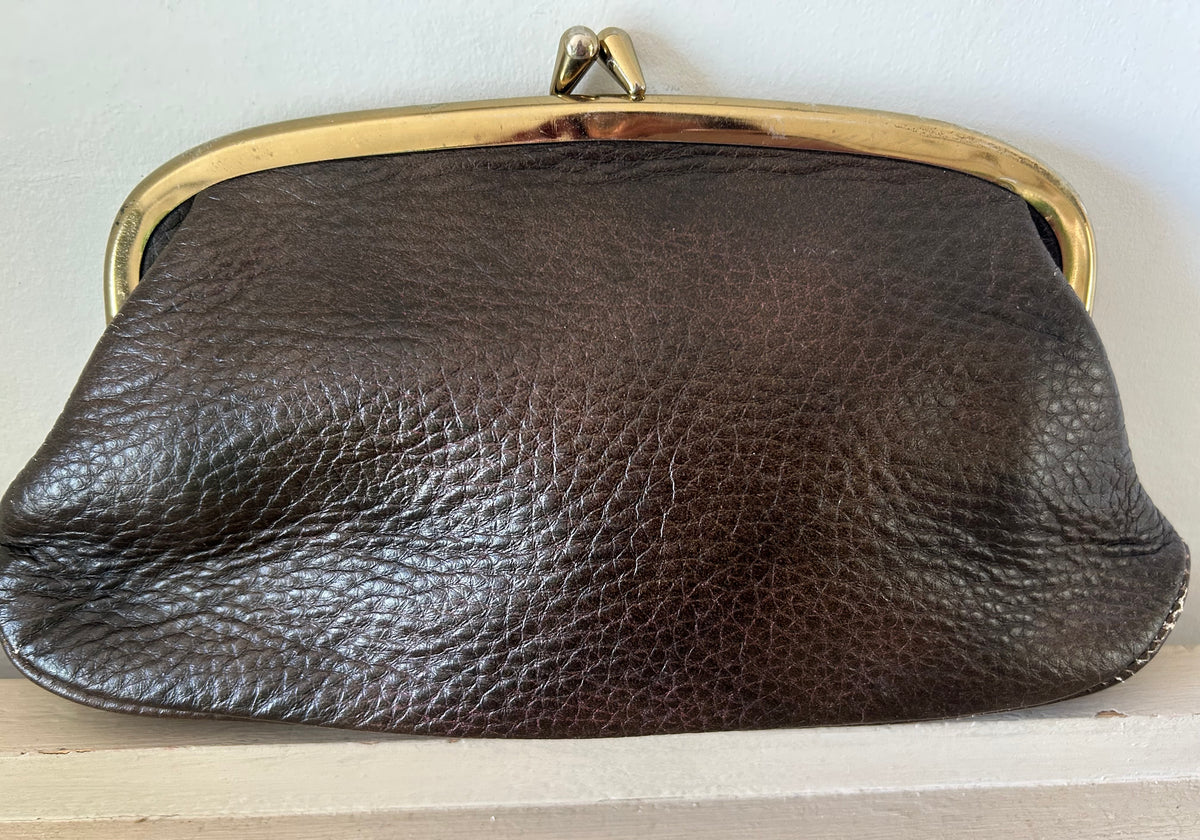 Vintage 1960s LETISSE Small Brown Leather Mock Croc Clutch Bag
