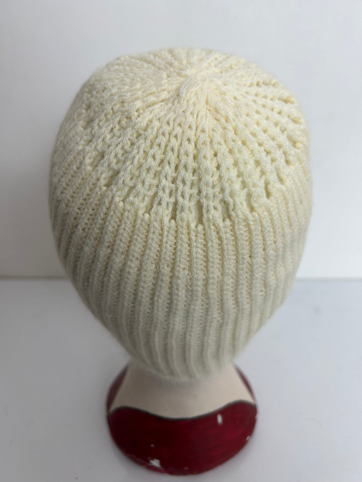 Vintage Cream Wool & Angora Mix Chunky Knit Beanie Style Hat