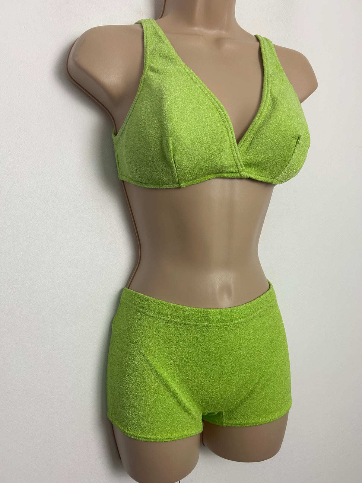 Vintage Late 1960s Size 12 Lime Green Two Piece Shorts Style Bikini