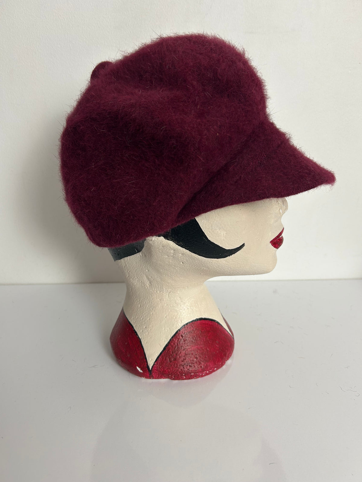 Vintage Raspberry Angora Mix Baker Boy Style Hat