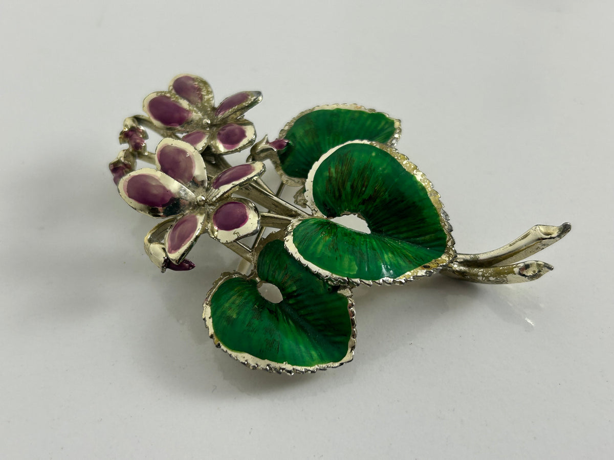 Vintage 1950s EXQUISITE Floral RARE Violet Birthday Series "March" Pin Brooch