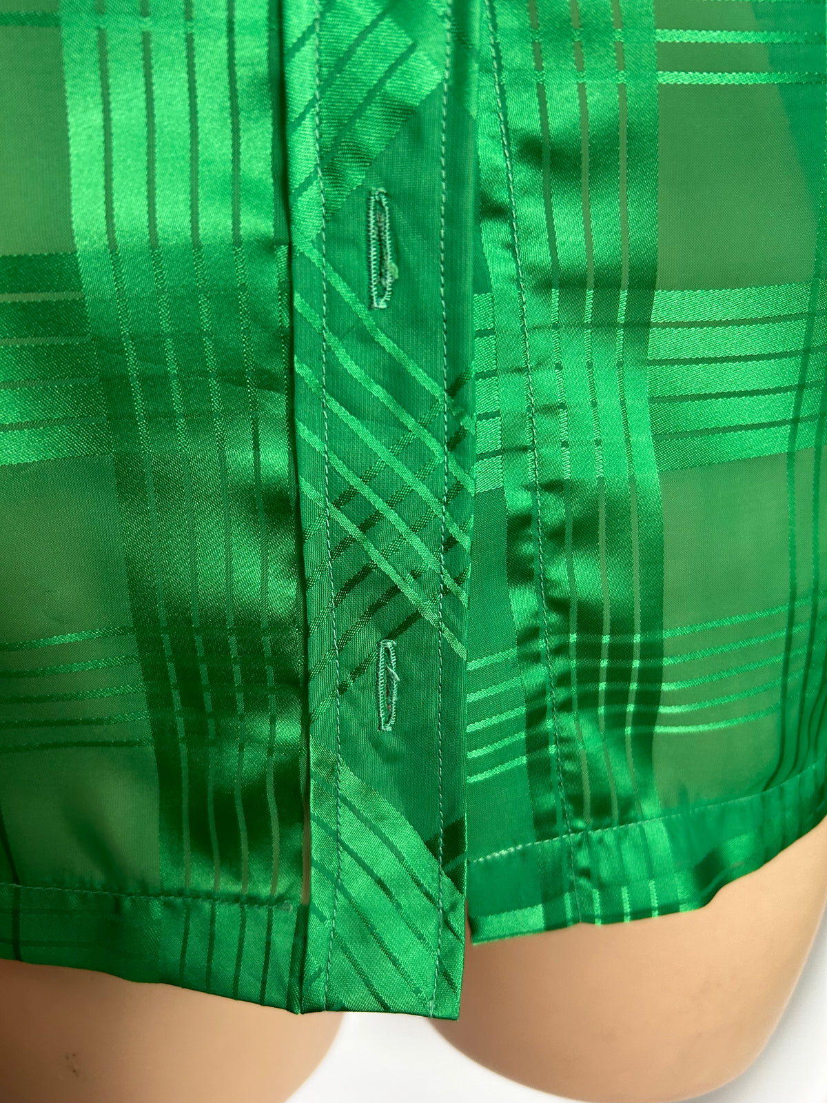 Vintage Early 1980s Size 14 Emerald Green Check Pattern Long Sleeve Shirt