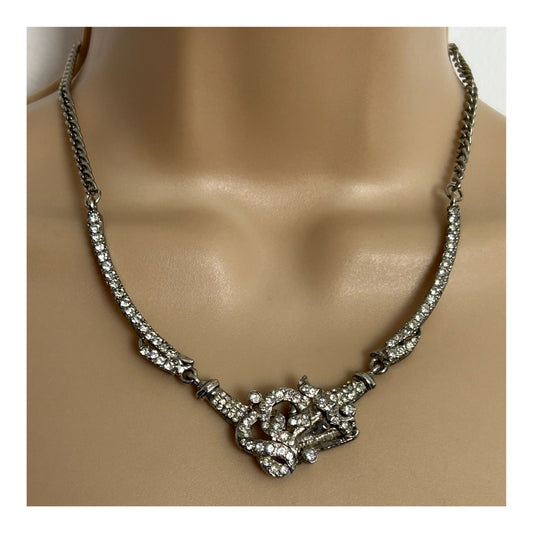 Vintage 1960s Beautiful Silver Tone Marcasite Necklace