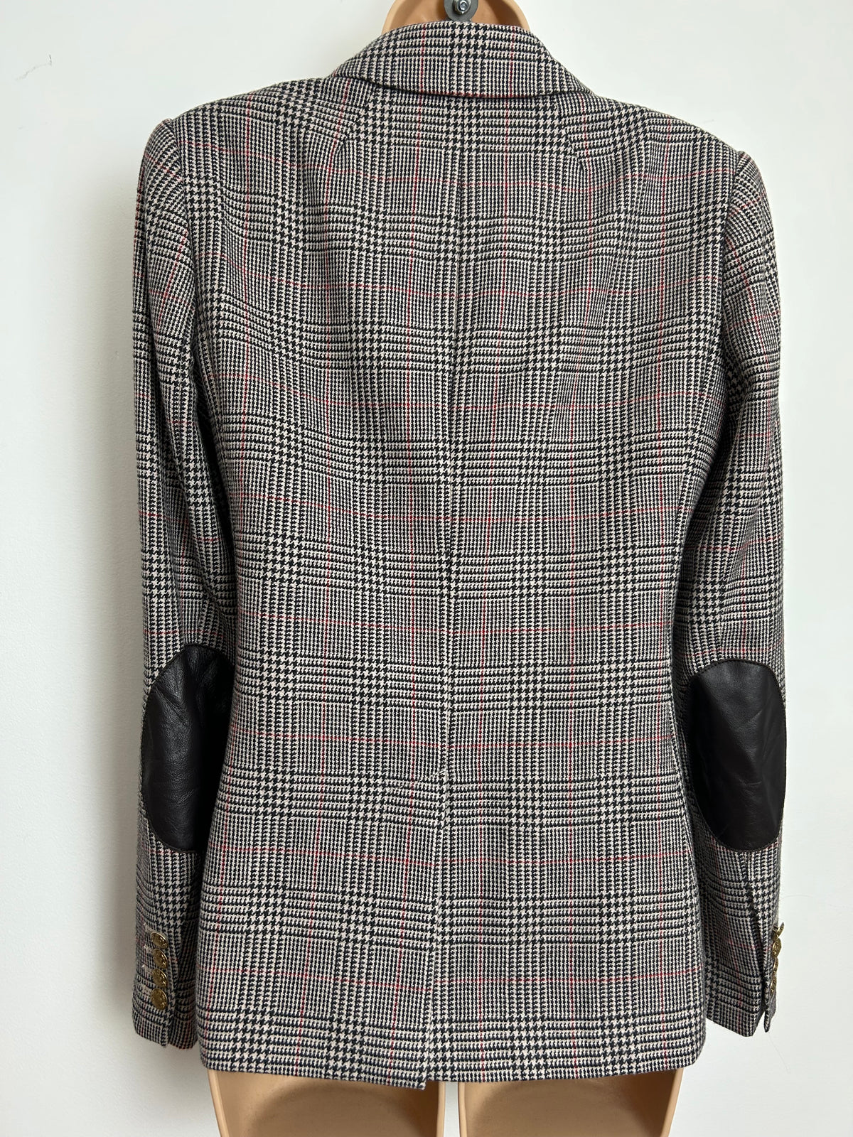 Modern J Crew Size 10 Houndstooth Check Wool Mix Blazer With Elbow Patches