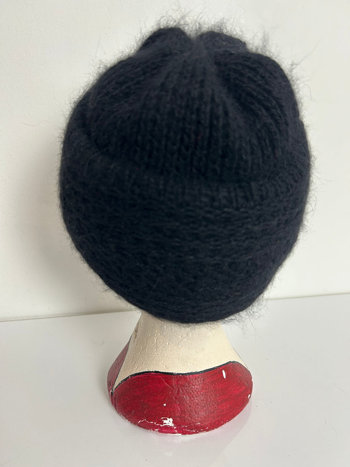 Vintage Black Angora & Wool Mix Semi Chunky Winter Beanie Style Hat