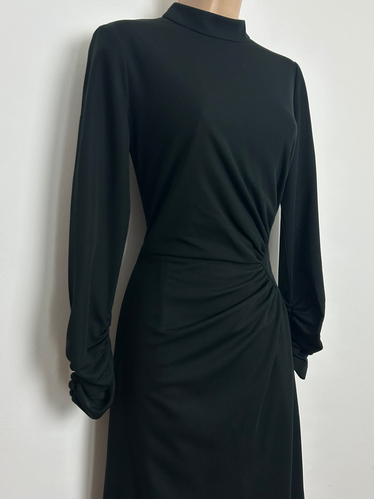 Vintage 1970s BERKERTEX Size 8 Classic Black Side Panel Long Sleeve Maxi Dress