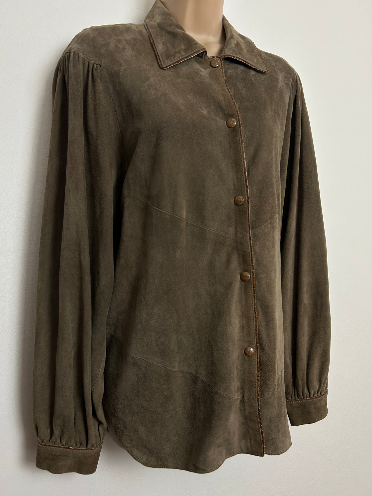 Vintage 1980s Size 14 Brown Real Suede Leather Trim Shacket Style Jacket