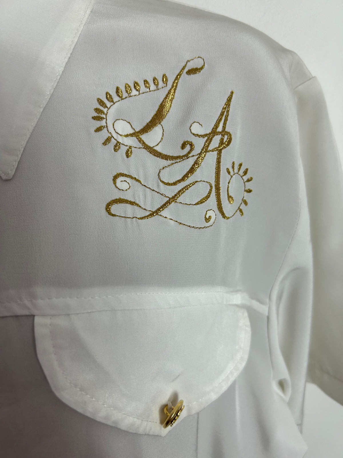 Vintage 1980s ST DENIS Size 10 White & Gold Embroidered Detail Cut Out Back Summer Playsuit