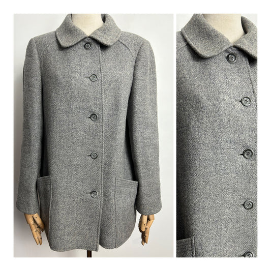 Vintage ST MICHAEL UK Size 14-16 Grey Pure New Wool Coat