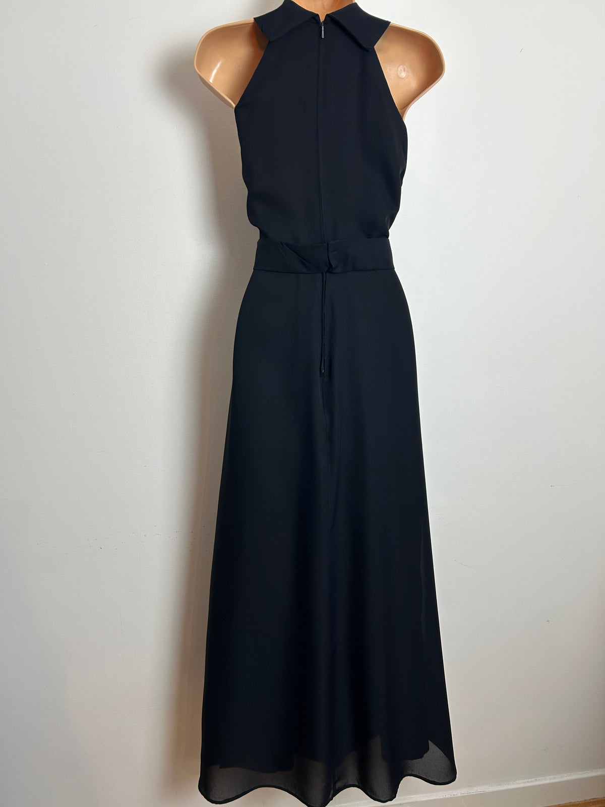 Vintage 1970s Size 8 Black & White Panelled Sleeveless Evening Occasion Maxi Dress