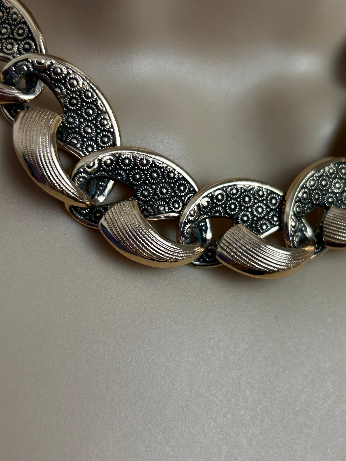 Vintage Gold Tone & Black Detail Patterned Panelled Choker Necklace