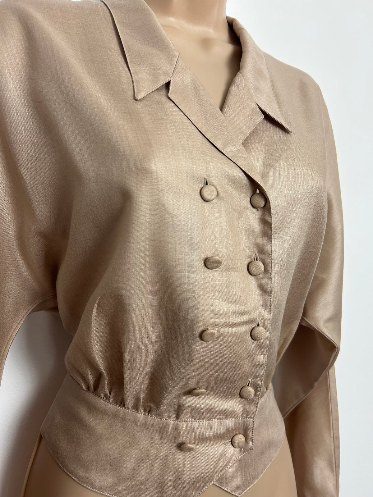 Vintage 1980s LADY MANHATTAN Size 10-12 Taupe Double Breasted Long Sleeve Blouse