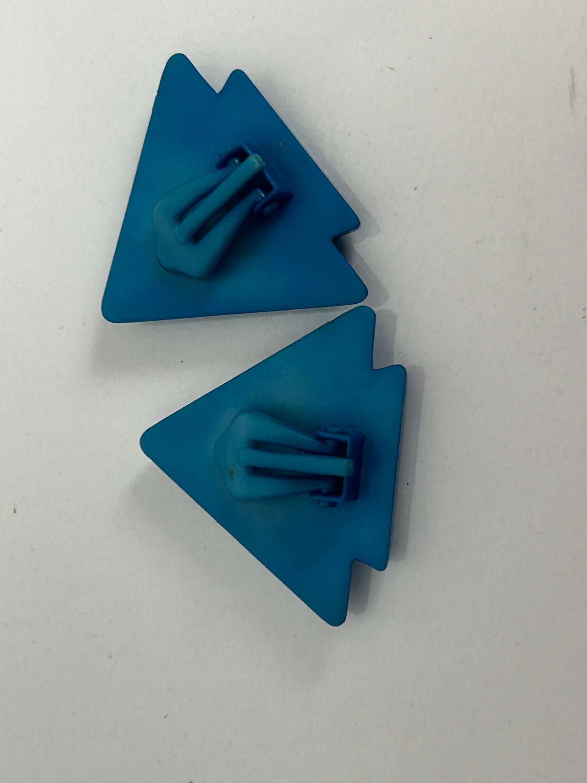 Vintage 1980s Blue Plastic Triangular Shaped Art Deco Style Clip On Earrings