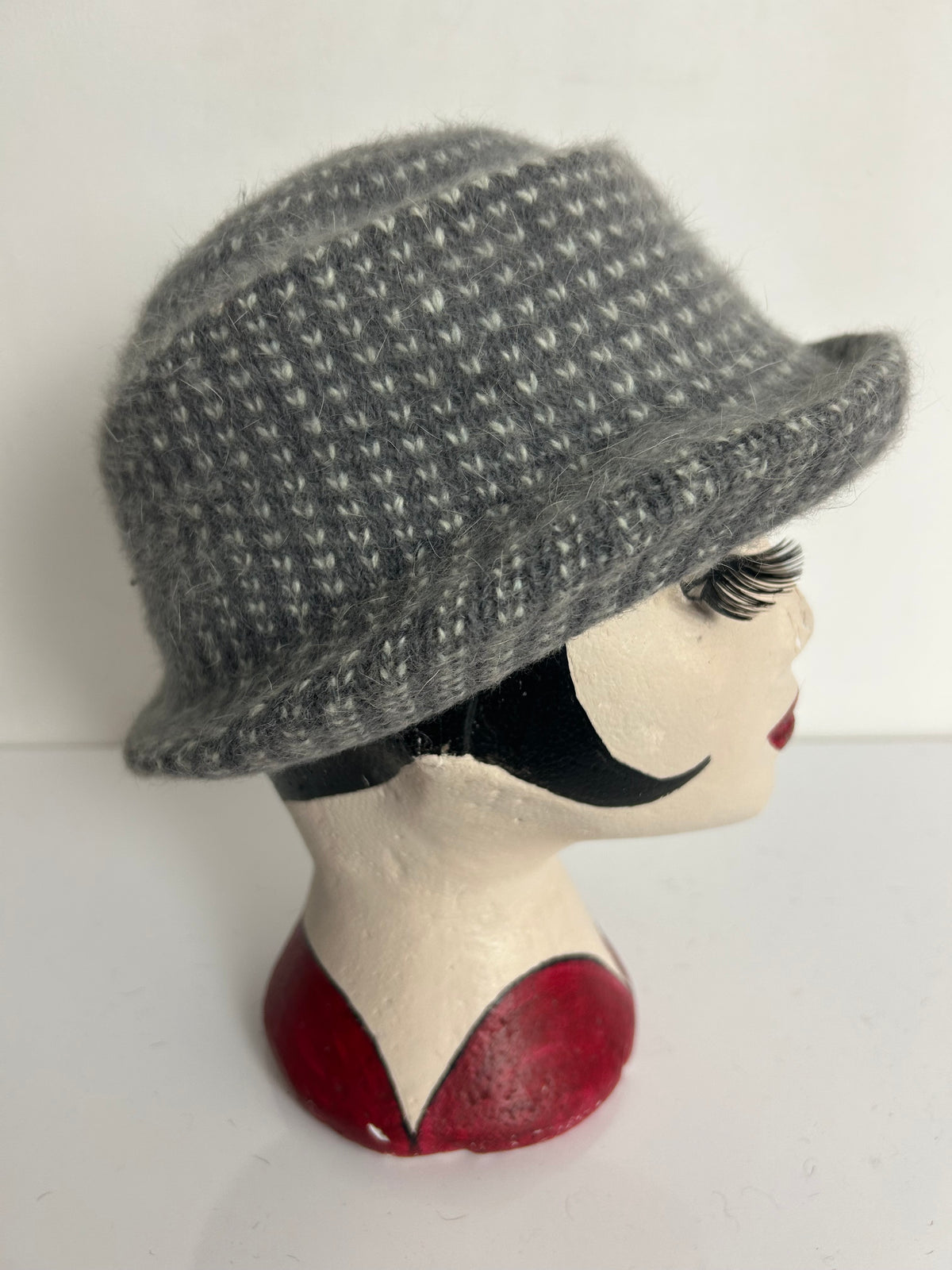Vintage Cute Little Grey & White Fleck Wool Mix Winter Hat