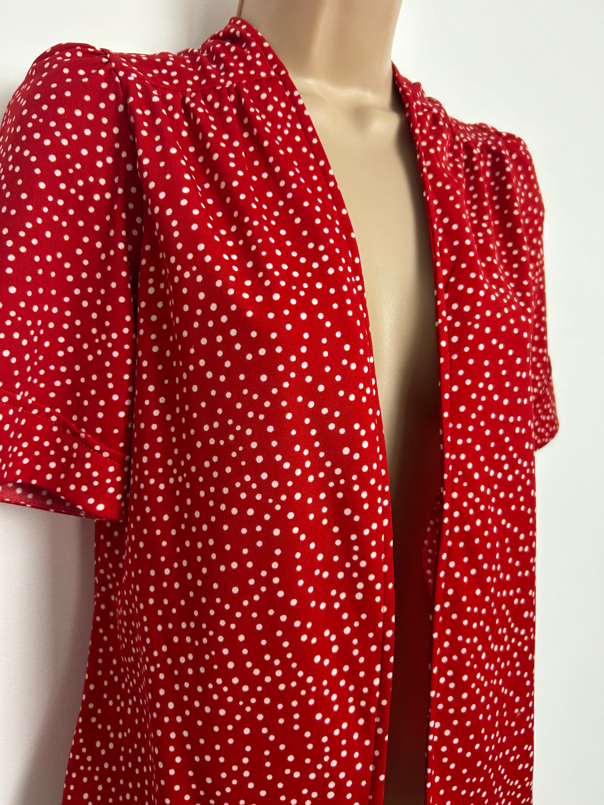 Vintage 1980s Up To Size 12-14 Red & White Polka Dot Open Fronted Cover Up