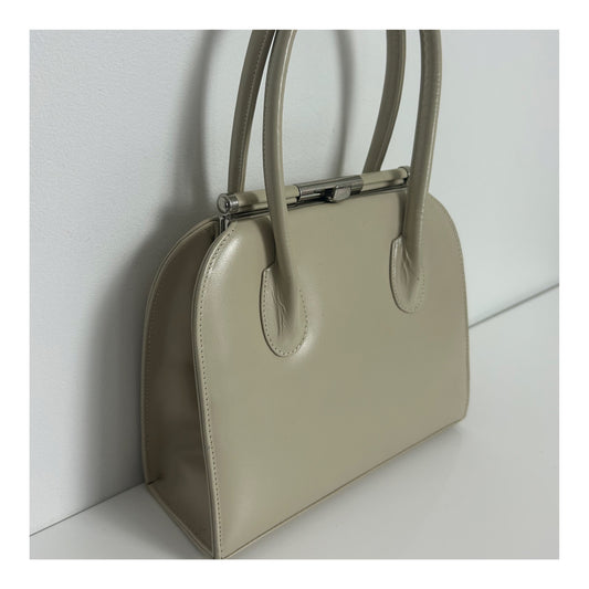 Vintage 1960s DEGREE Handmade In England Cream Leather Kelly Style Handbag