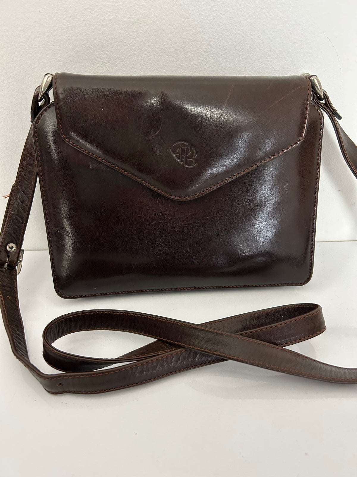 Vintage 1990s PB Small Brown Leather Cross Body Or Shoulder Bag
