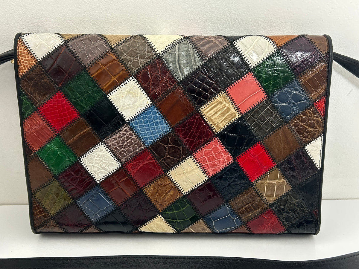 Vintage 1980s Black & Multicolour Patchwork Effect Shoulder Bag