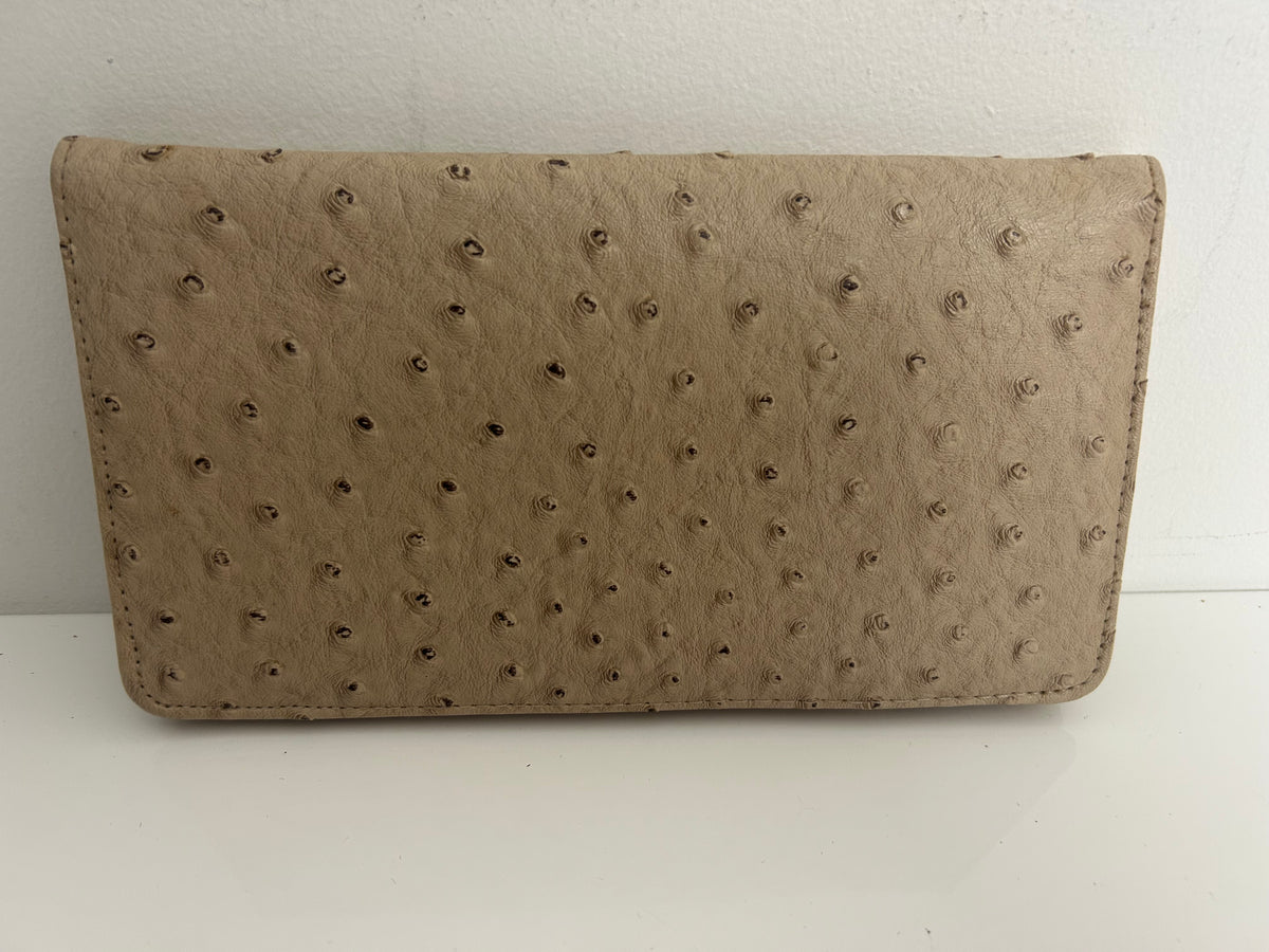 Vintage 1970s Cream Ostrich Leather Small Document Travel Passport Wallet