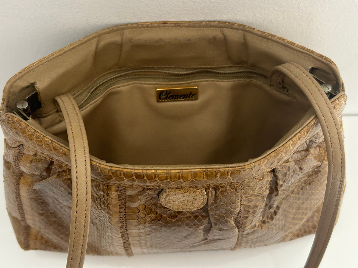 Vintage 1970s CLEMENTE Tan Brown Real Snake Skin Small Leather Shoulder Or Crossbody Bag