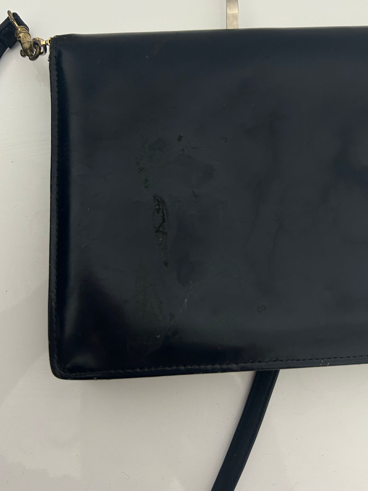 Vintage 1970s Very Dark Blue Leather Silver Handled Mod Clutch Or Shoulder Bag