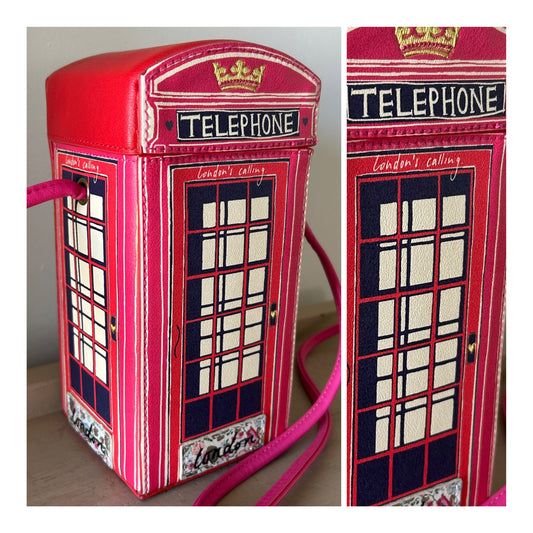 2016 ACCESSORIZE RARE "London's Calling" Red & Pink Public Telephone Box Box Bag