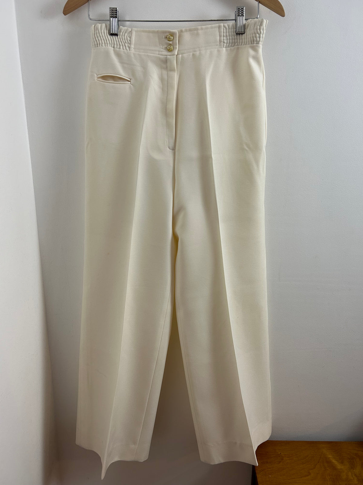 Vintage 1970s COLLEGE TOWN UK Size 10 Winter White Perma Pleat Wide Leg Trousers