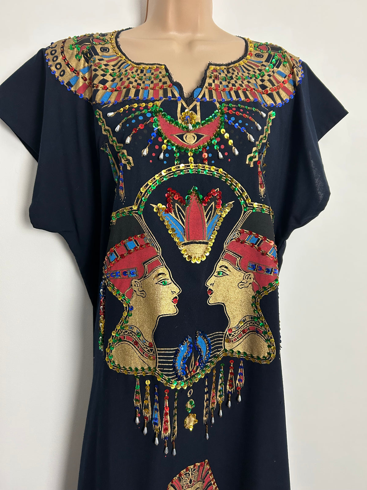 Vintage One Size Egyptian Themed Tourist Piece Beaded Sequin Sequin Bead Detail Maxi Length Kaftan