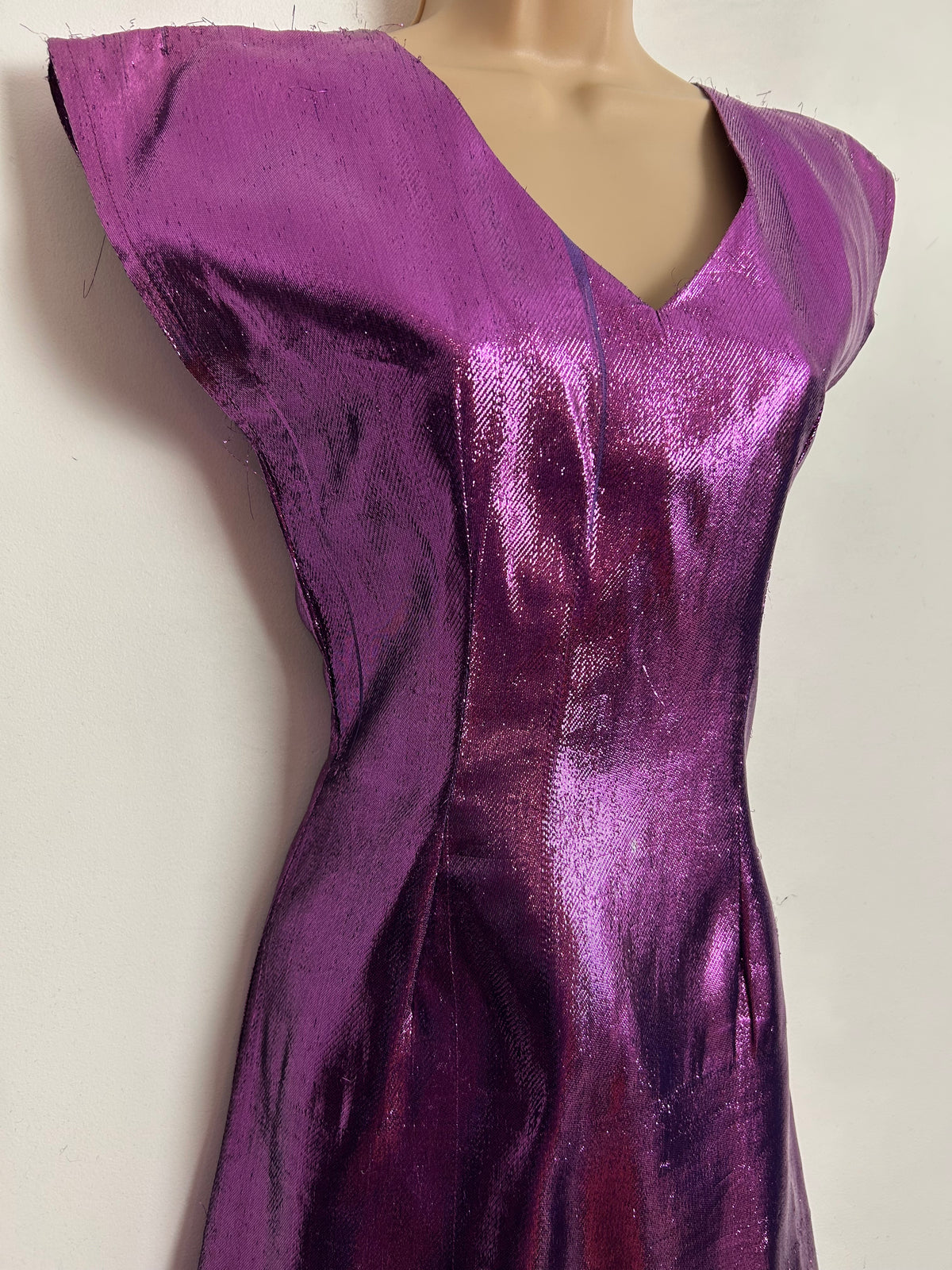 Vintage 1980s JINTY'S BUBBLES UK Size 6-8 Purply Pink Lame Mini Party Dress