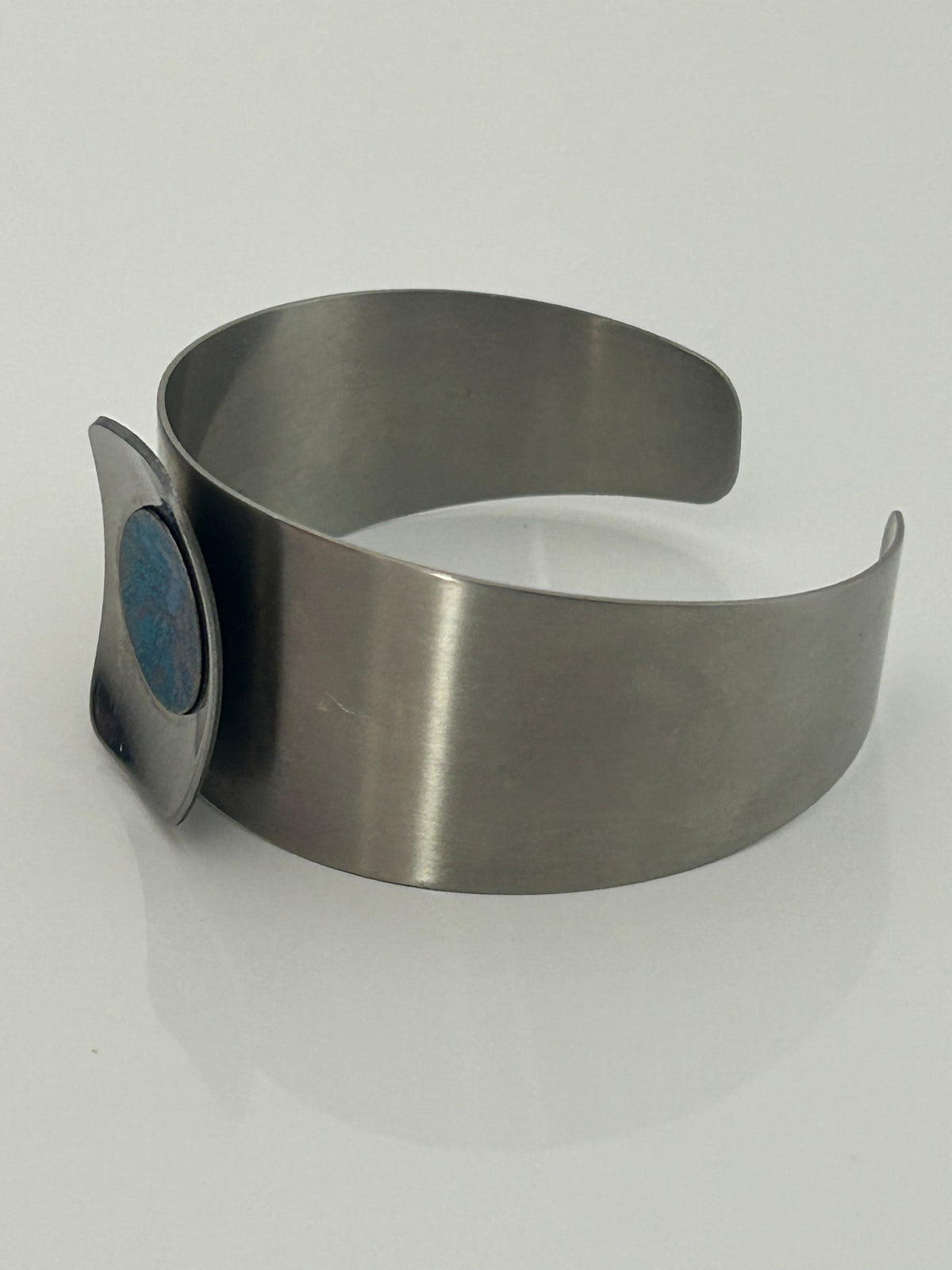 Vintage 1970s Silver Tone Steel Modernist Wide Cuff Style Bracelet