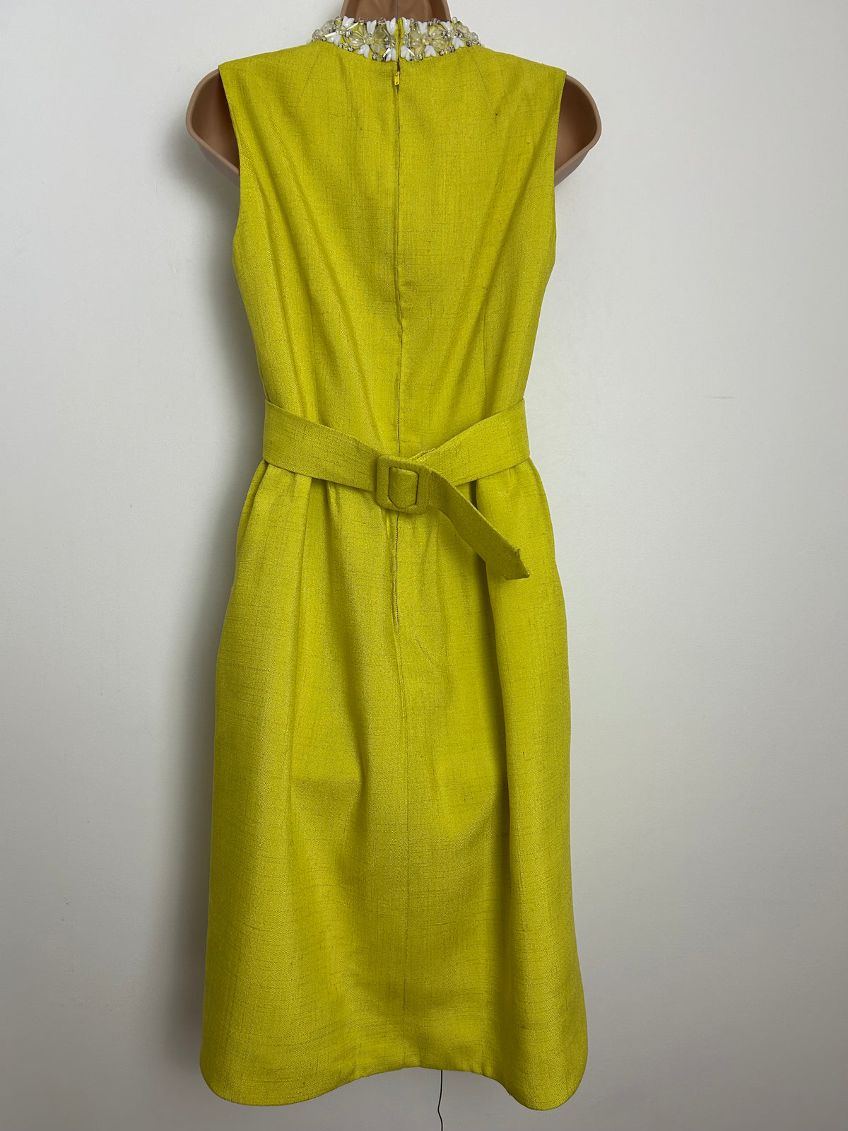 Vintage 1960s DYNASTY INTERNATIONAL Size 10  Chartreuse Bead Embellished Mod Special Occasion Party Dress