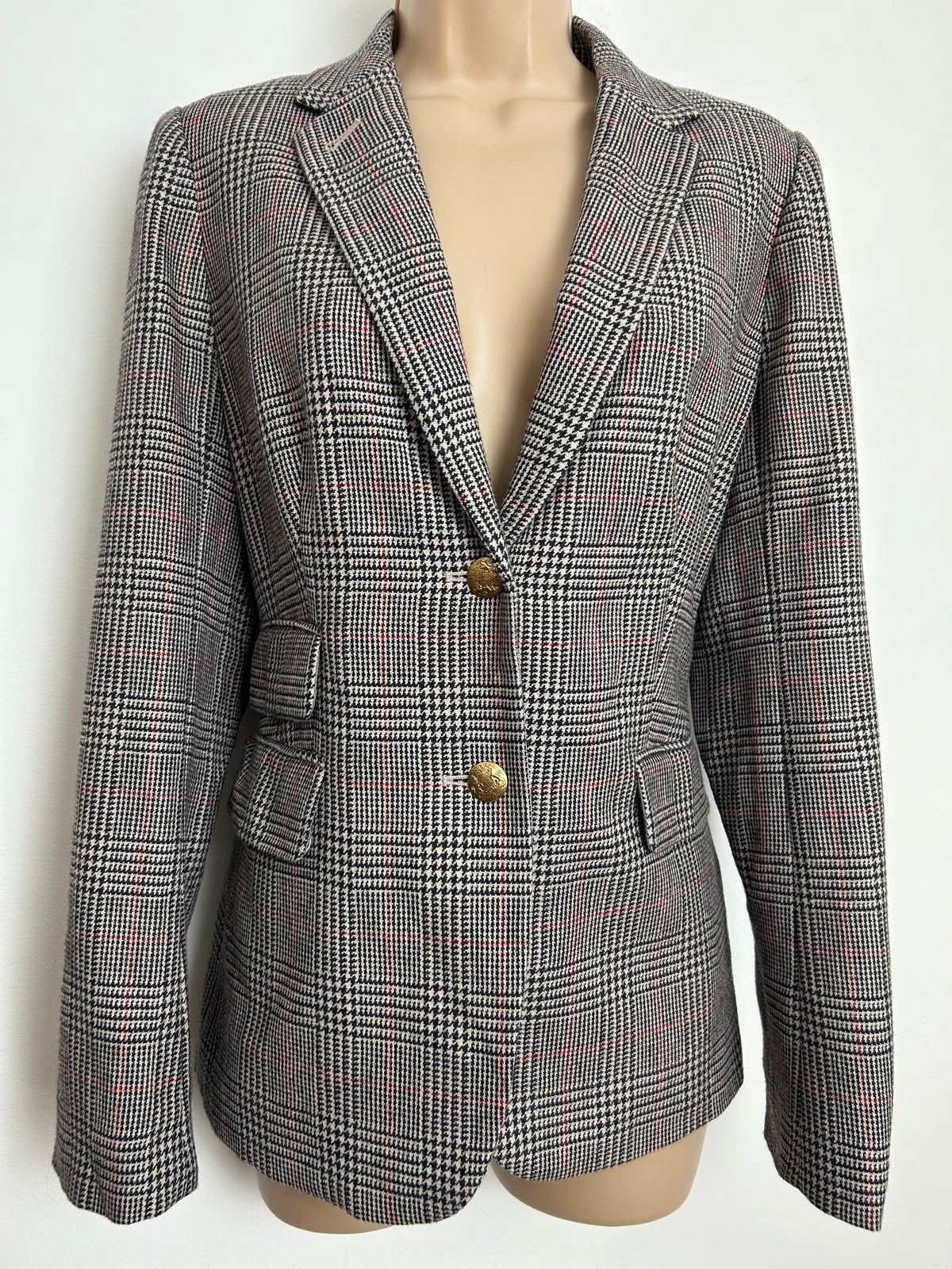Modern J Crew Size 10 Houndstooth Check Wool Mix Blazer With Elbow Patches