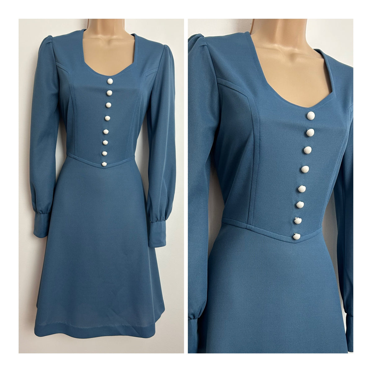 Vintage 1970s DEVONSHIRE LADY Size 8 Powder Blue Long Sleeve Day Dress