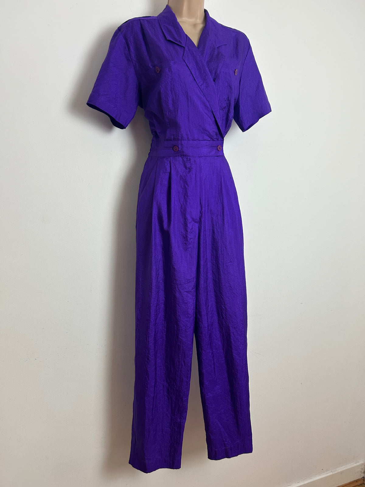 Vintage 1980s LAURA & JAYNE COLLECTION Size 10 Purple Short Sleeve Jumpsuit