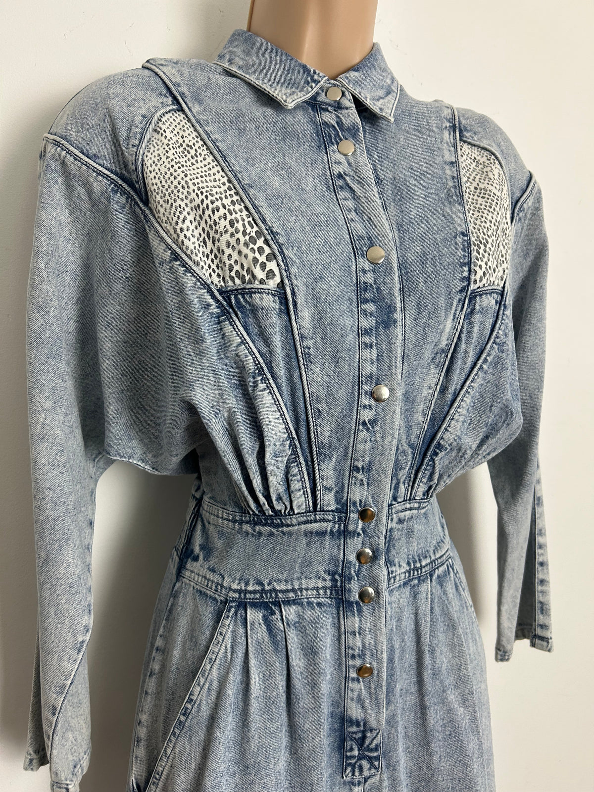 Vintage 1980s AVON FASHIONS Size 8-10 Acid Wash Denim & Snake Print Panels Tapered Leg Jumpsuit