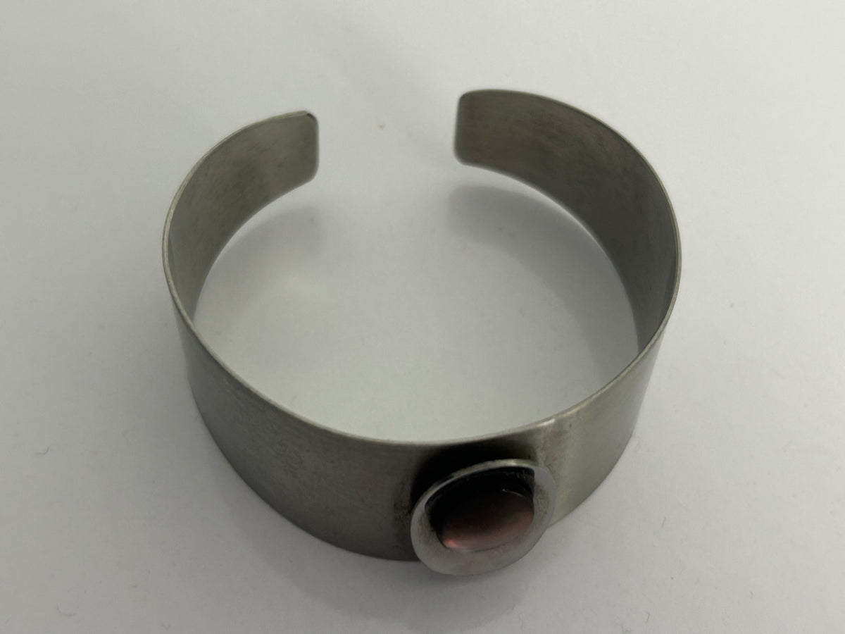 Vintage 1970s Collectable Adeline Stainless Steel By Ralph Weston Shell Disc Set Bracelet