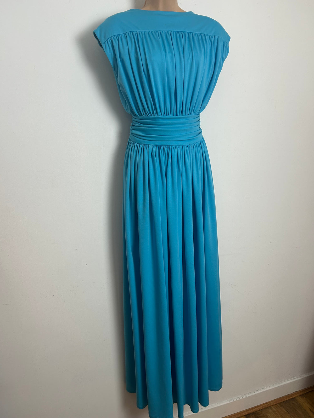 Vintage 1970s SUSAN SMALL Size 10 Sky Blue Grecian Style Occasion Maxi Dress