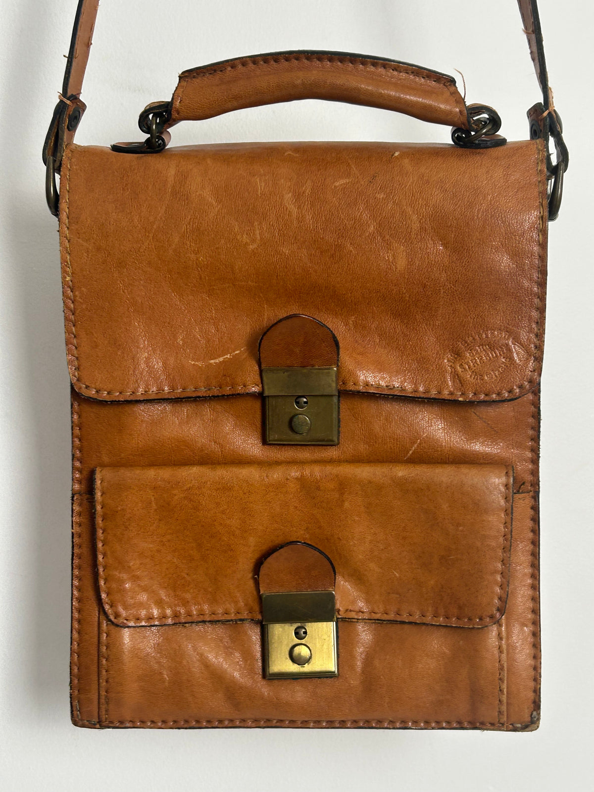 Vintage 1970s Italian "THE WIZARD" Tan Brown Leather Satchel Style Handbag/Shoulder Bag