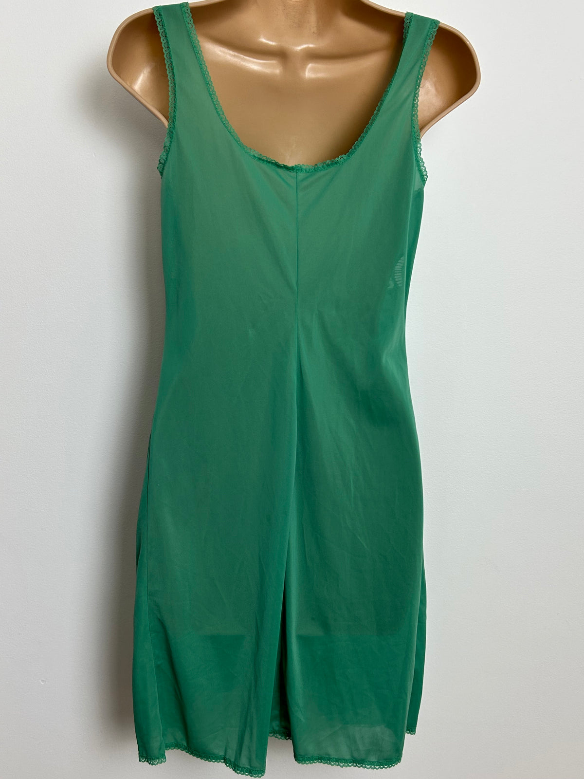 Vintage Size 8 Green Lace Detail Nylon Slip