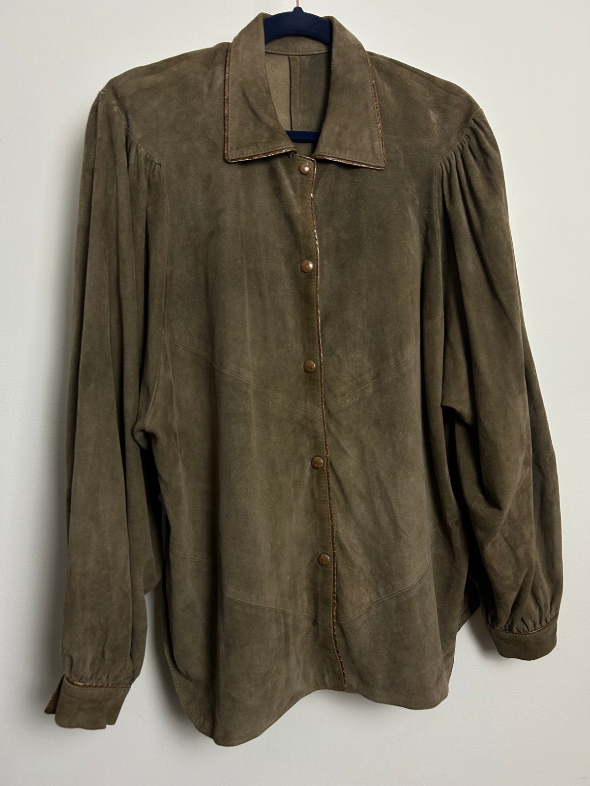 Vintage 1980s Size 14 Brown Real Suede Leather Trim Shacket Style Jacket