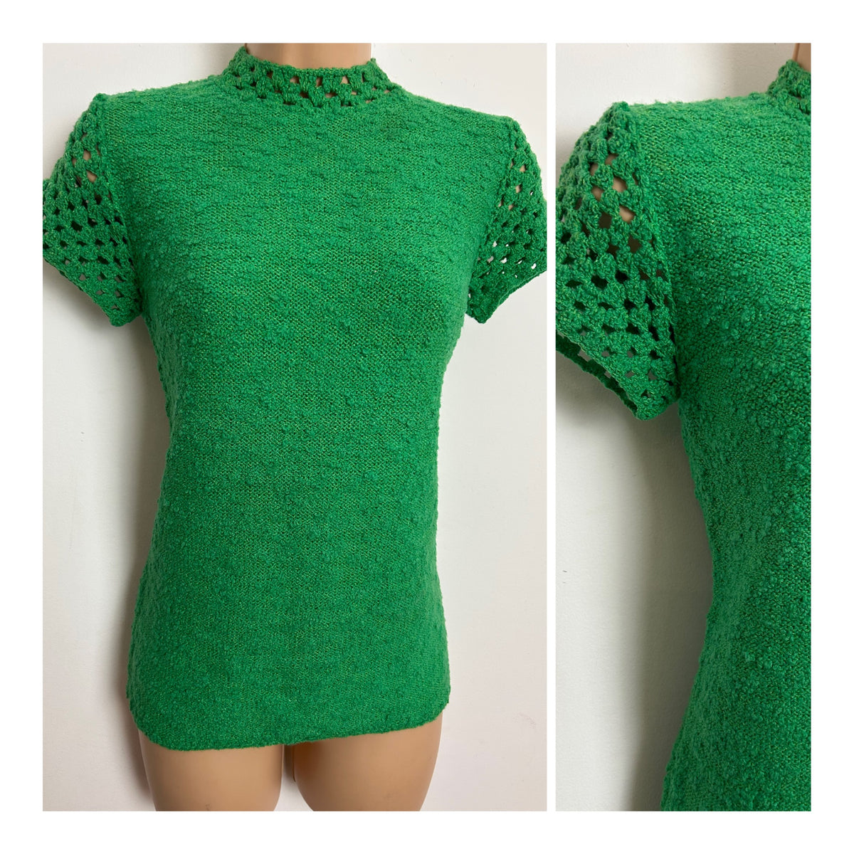 Vintage 1960s ST JOHN KNITS BY MARIE GREY Size 8 Green Short Sleeve Spring Jumper