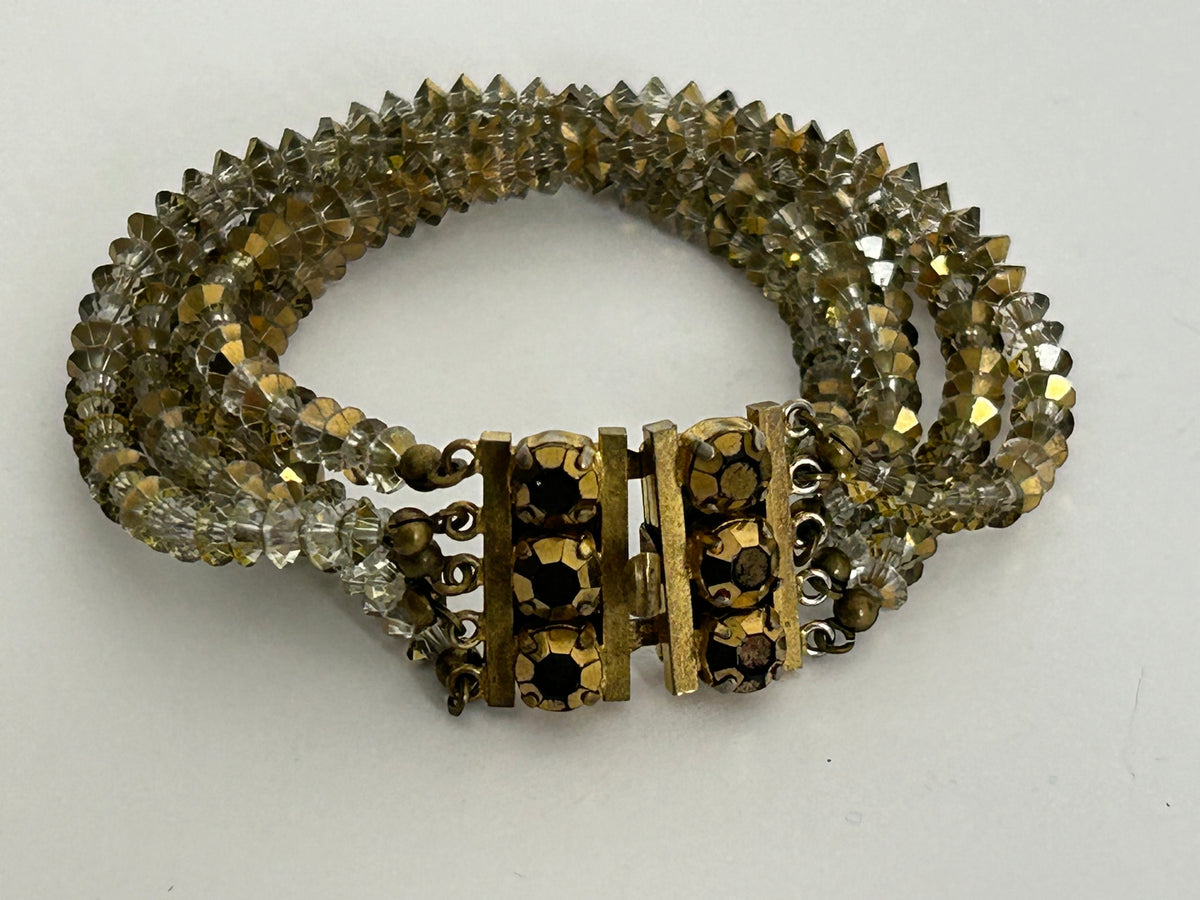 Vintage 1960s Multistrand Glass Bead Bracelet With Diamante Box Clasp
