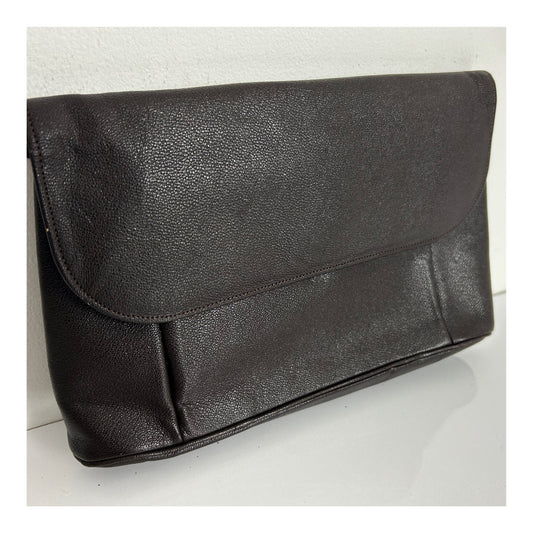 Vintage 1950s Dark Brown Leather Clutch Bag With Finger Strap