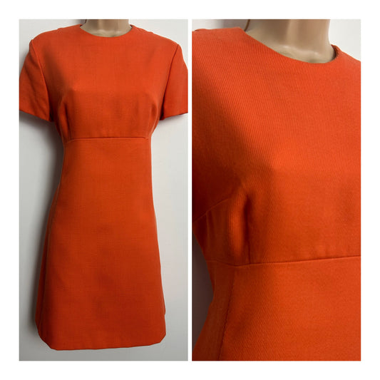 Vintage 1960s Size 10 Tangerine Orange Short Sleeve Gadardine Mini Mod Dress