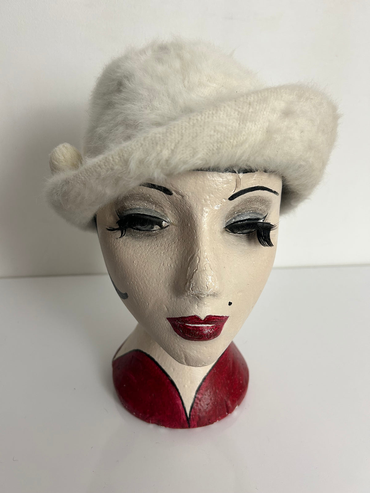 Vintage Lovely Cream Angora Mix Pom Pom Detail Hat