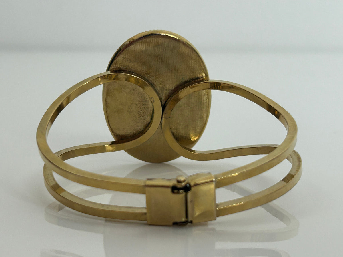 Vintage Gold Tone & Purple Hinged Cuff Style Bracelet/Bangle